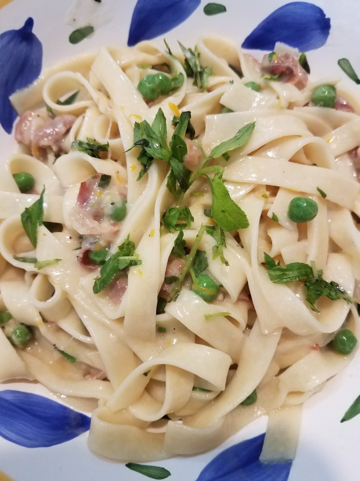 Prosciutto Peas Pasta with Meyer Lemon Parm Sauce › Healthy Old Broad